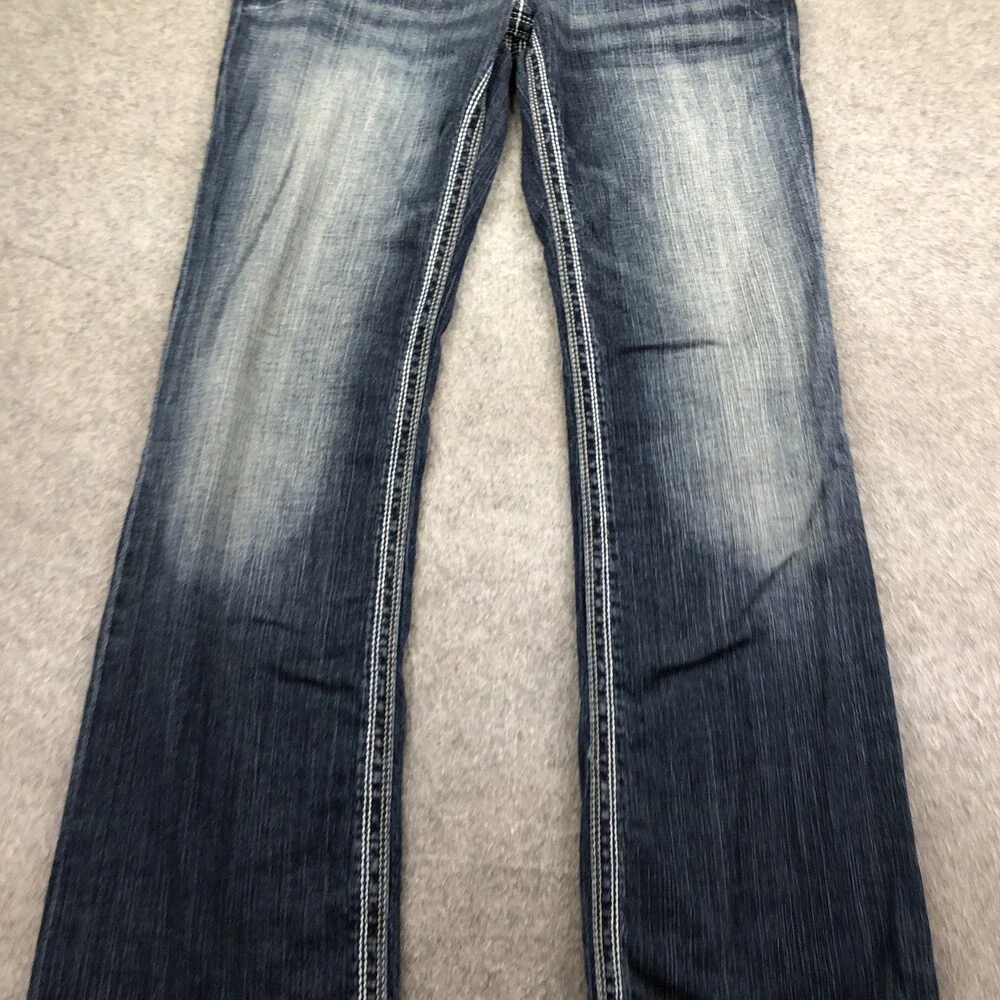 BKE Derek Jeans Mens 34x34 Blue Medium Wash Bootcut Denim Distressed Pants